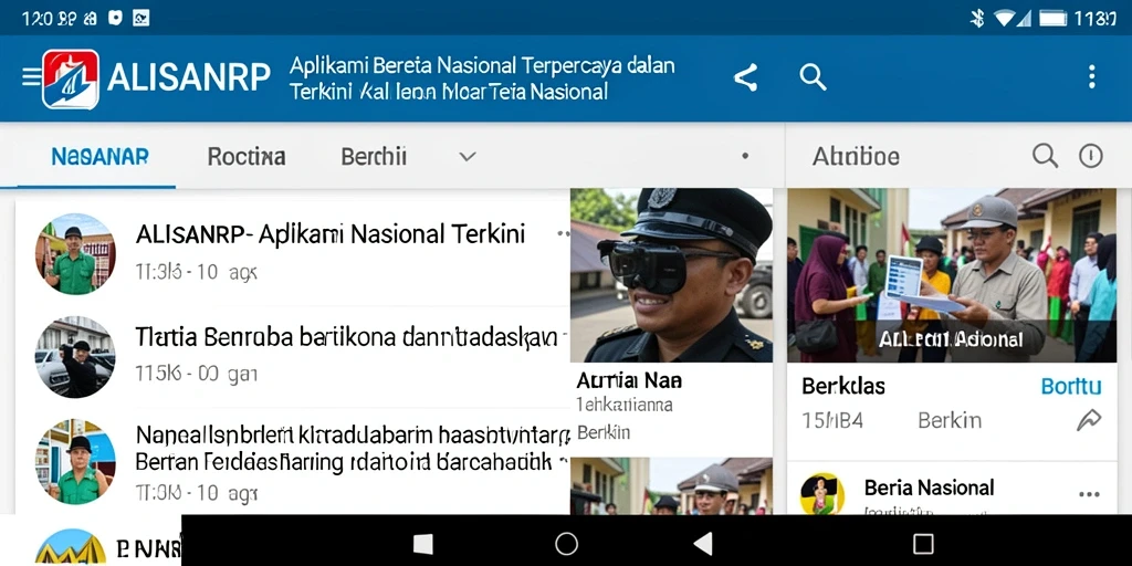 Tampilan antarmuka aplikasi ALISANRP dengan fitur berita unggulan.