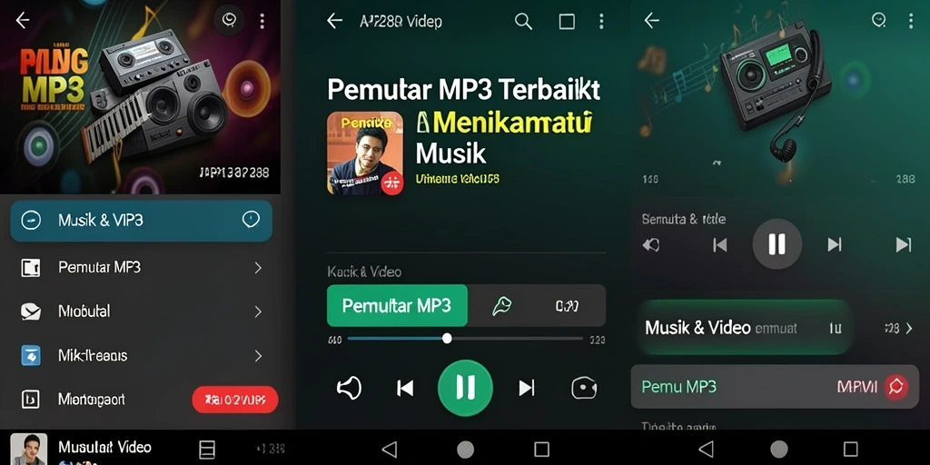 Tampilan antarmuka aplikasi Pemutar MP3 API288 yang menarik dan fungsional.