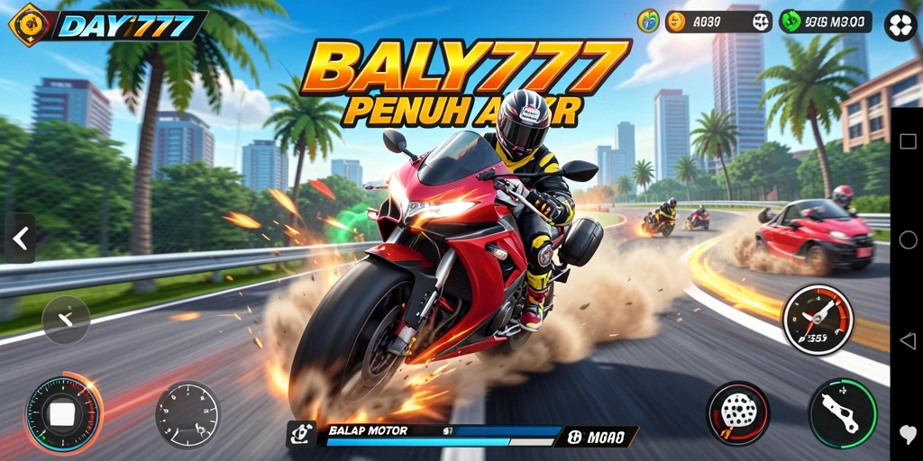 Antarmuka menarik saat balapan motor penuh kecepatan.