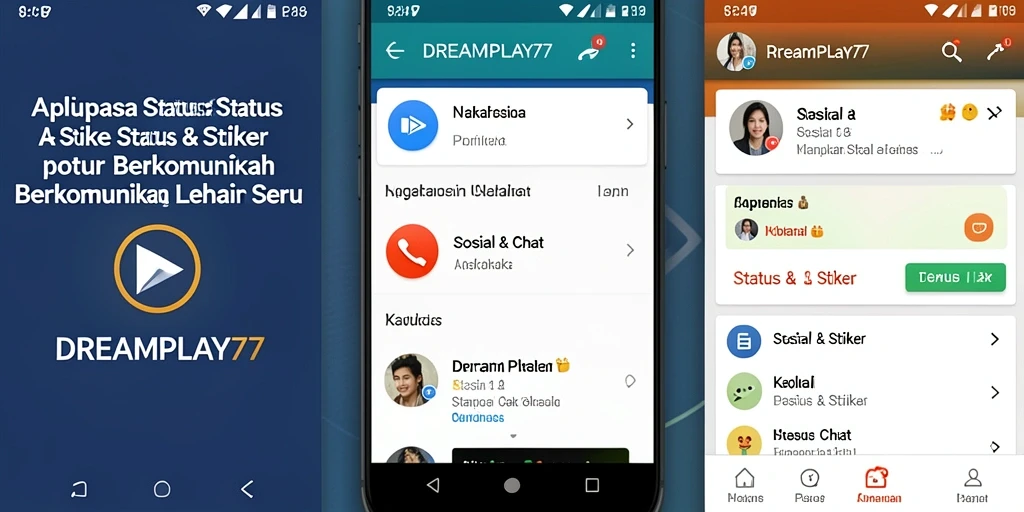 Screenshot aplikasi DREAMPLAY77 menampilkan koleksi stiker menarik.