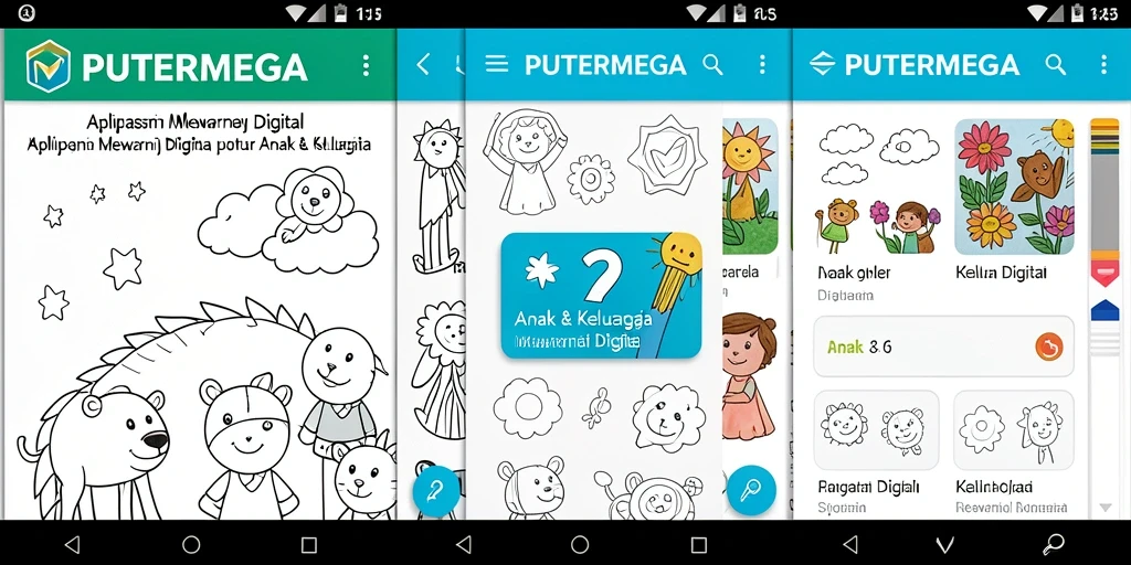 Antarmuka PUTERMEGA dengan berbagai pilihan warna dan gambar.