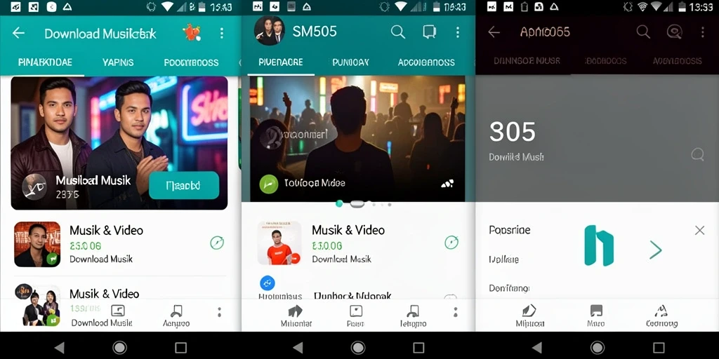 Tampilan antarmuka aplikasi SM605 untuk Download Musik yang mudah digunakan.