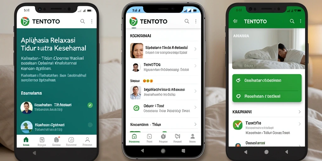 Antarmuka TENTOTO yang menenangkan dengan fitur Tidur & Relaksasi.